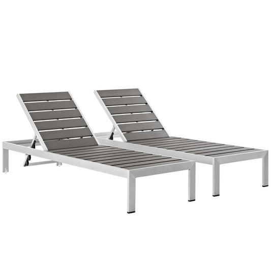 CasaFoyer Shore Outdoor Patio Chaise Lounge Chair Set - Sleek Aluminum Frame, Elegant Gray Design, Easy Assembly & Mobility, Floor Protection - Set of 2