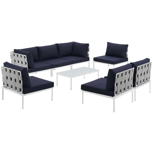 Ergode Harmony Outdoor Patio Sectional Sofa Furniture Set - All-Weather Waterproof, Modern Design, Machine Washable Cushions, Tempered Glass Top Tables. Includes 5 Armless Chairs, 1 Coffee Table, 2 Corner Sofas. Perfect for Porch, Patio, Balcony, Garden.