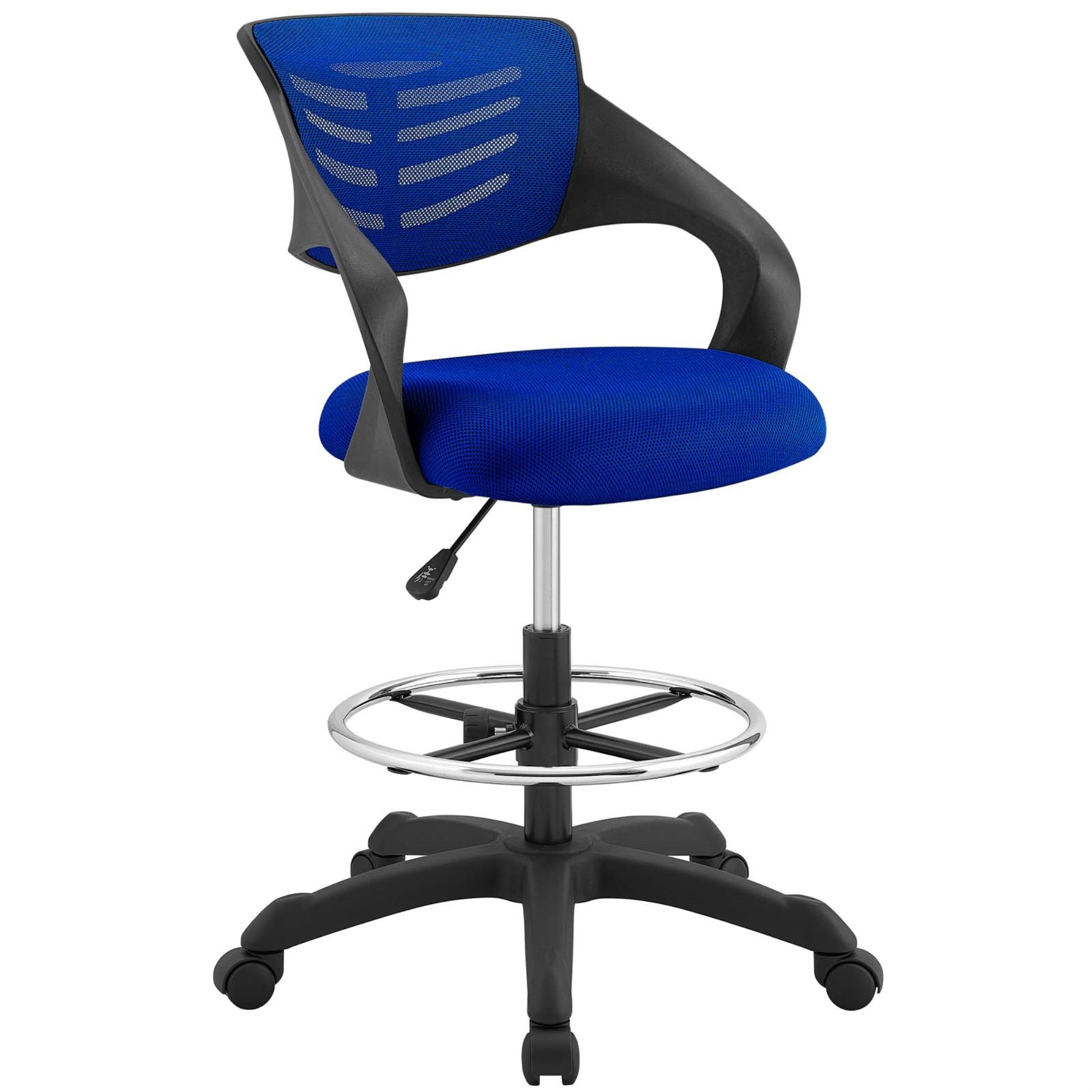 CasaFoyer Thrive Mesh Drafting Chair - Durable Nylon Frame, Breathable Mesh Back, Lumbar Support, Adjustable Foot Ring, Ergonomic Design, Blue