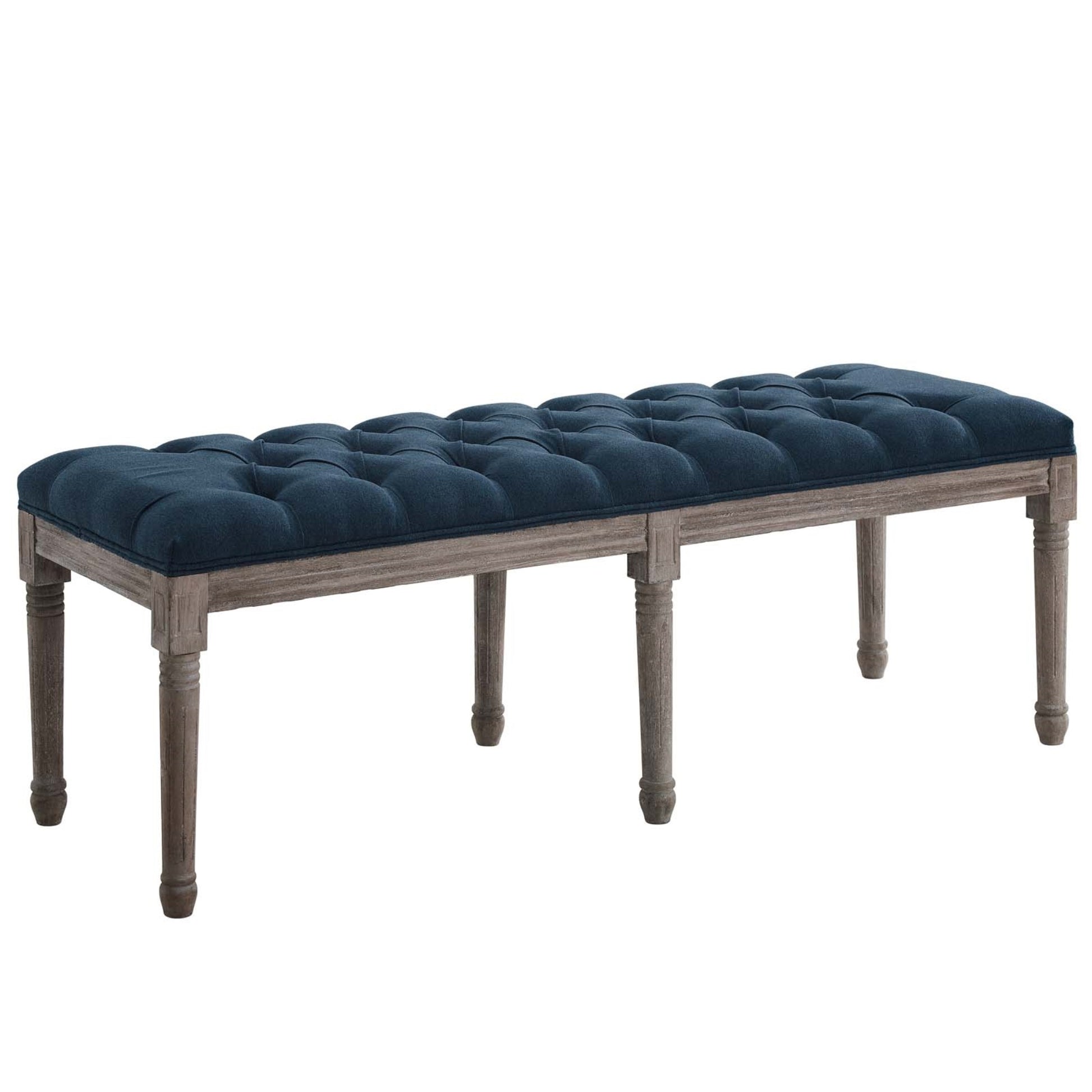 Ergode "Province French Vintage Bench - Exquisite French Influence, Rustic Farmhouse Allure - Upholstered, Weathered Wooden Legs - Ideal for Living Room or Foyer - High-Quality Polyester Fabric - Generously Cushioned - Foot Pads - 450 lbs Weight Capacity"