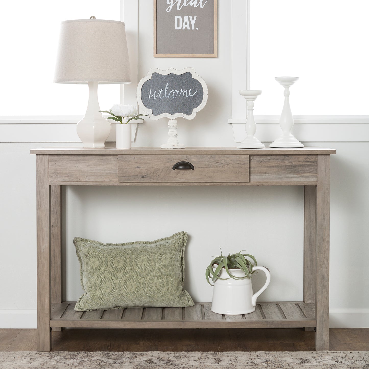 CasaFoyer 48" Rustic Entry Console Table with Pull-Out Drawer and Slatted Bottom Shelf - High-Grade MDF - Multiple Colors Available