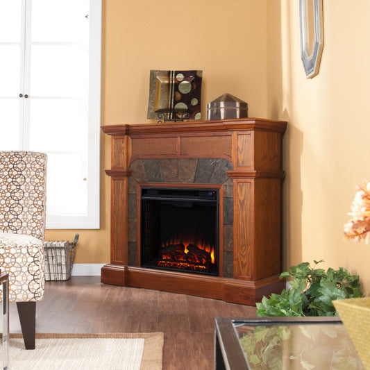CasaFoyer Mission Oak Electric Fireplace with Multicolor Flames and Remote Control - Energy Efficient, Easy Installation, Safe and Stylish