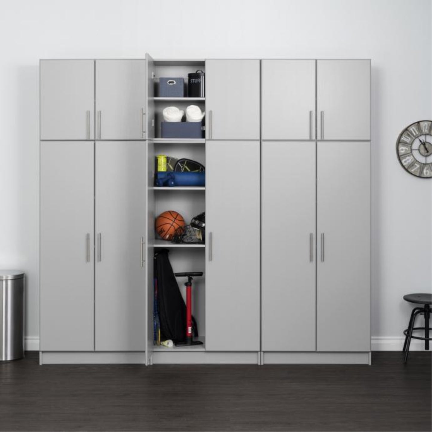 CasaFoyer GRSX-1013-6M - Gray Elite 96" Storage Set D - 6 pc. Laminated composite wood cabinets with brushed metal handles. Stylish and practical design for any room. Expandable with other Elite Collection cabinets. Set D includes: