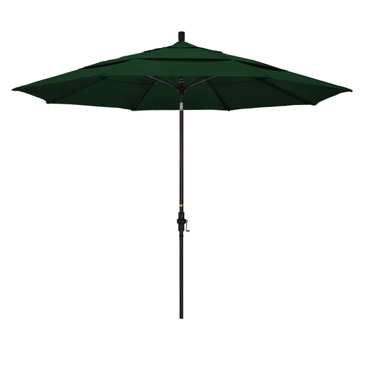 CasaFoyer 11' California Market Umbrella with Aluminum Pole, Fiberglass Ribs, Collar Tilt, and Crank Lift - Hunter Green Fabric