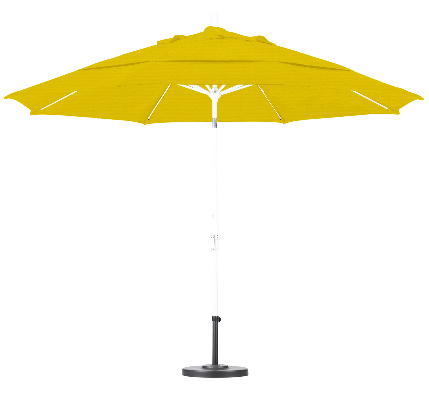 CasaFoyer 11' California Market Umbrella - Commercial Grade Design, Fiberglass Ribs, Collar Tilt, Crank Lift - Sunbrella Fabric - White Aluminum Pole