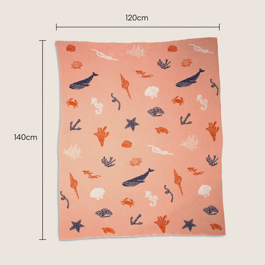 Throws, Kitchen & Dining Features | Enchanting Ocean Lovers Kids Throw - Marine Creatures Design - 100% Cotton - 2 Colors - 120x140cm | casafoyer.myshopify.com