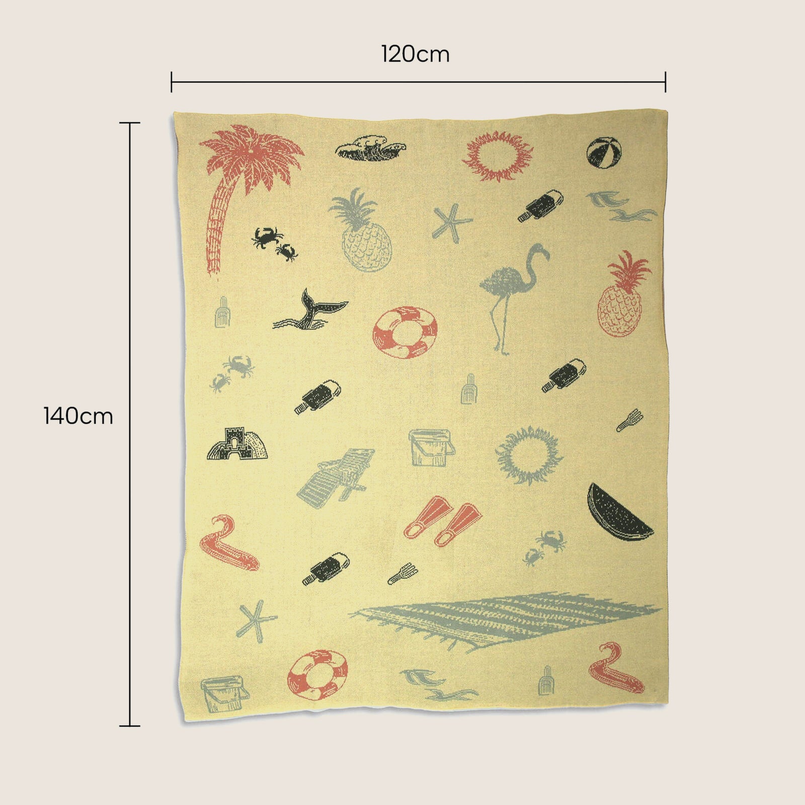 Throws, Kitchen & Dining Features | Casafoyer Tropical Kids Throw - Vibrant Fruits & Seaside Souvenirs - 100% Cotton - 120x140cm - 2 Color Options - Comfortable & Durable | casafoyer.myshopify.com