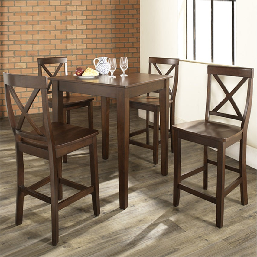CasaFoyer 5 Piece Pub/High Dining Set - Solid Hardwood & Wood Veneers - Versatile & Stylish - Vintage Mahogany Finish