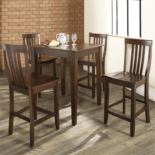 CasaFoyer 5-Piece Pub Dining Set: Solid Hardwood & Veneer, Accommodates 4, Ideal for Basement/Bar, Enhances Home Style