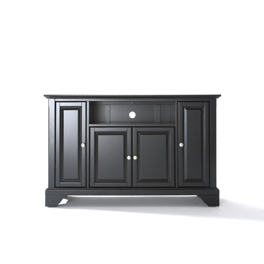 CasaFoyer Durable Solid Hardwood TV Stand with Ample Storage Space and Wire Management - 47 3/4" Width - Stylish Black Finish - Brushed Nickel Hardware - Perfect for Concealing Electronics and Gaming Consoles