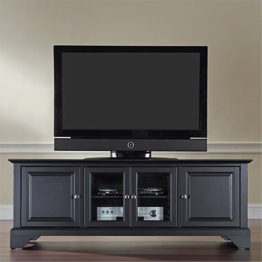 CasaFoyer Low Profile TV Stand - Accommodates 60" Flat Panel TVs - Black Finish - Ample Storage - Beveled Glass Doors - Cord Management