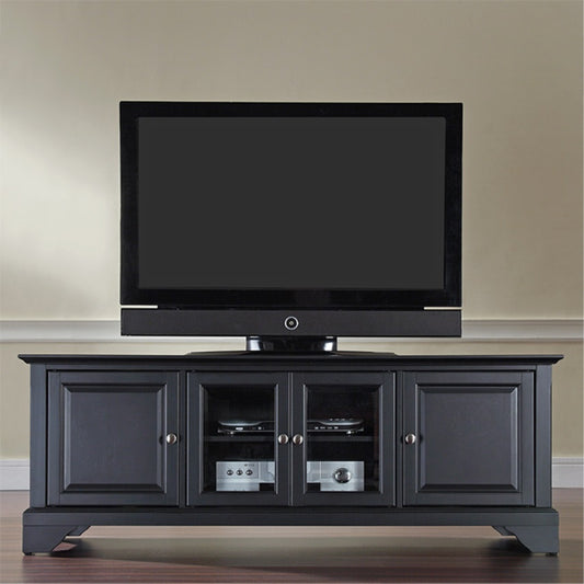 CasaFoyer Low Profile TV Stand - Accommodates 60" Flat Panel TVs - Black Finish - Ample Storage - Beveled Glass Doors - Cord Management