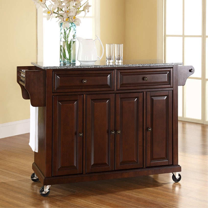 CasaFoyer "Durable Solid Hardwood Mobile Kitchen Cart with Elegant Raised Panel Doors and Ample Storage Space - Vintage Mahogany Finish"