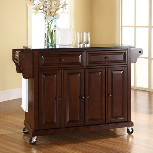 CasaFoyer Durable Solid Hardwood Mobile Kitchen Cart with Elegant Raised Panel Doors and Ample Storage Space - Vintage Mahogany Finish