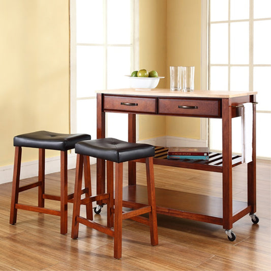 CasaFoyer Durable Solid Hardwood Mobile Kitchen Cart with Raised Panel Drawer Fronts, Adjustable Shelf, and Heavy-Duty Casters