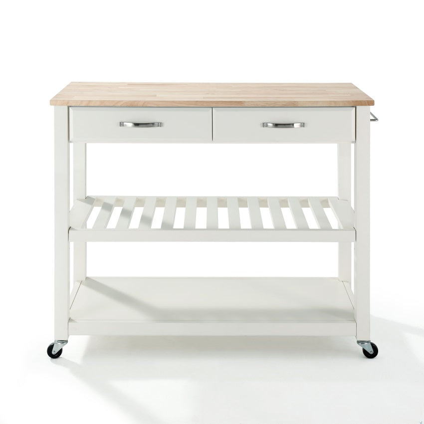 CasaFoyer Durable Solid Hardwood Mobile Kitchen Cart with Drawers and Adjustable Shelf - Elegant Design, Easy Mobility - White Finish