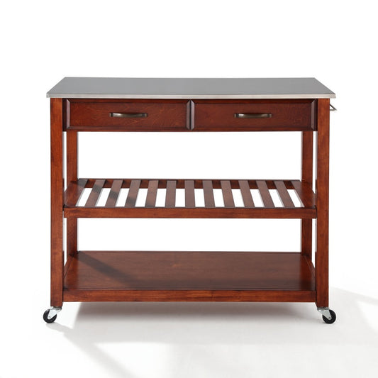 CasaFoyer "Durable Solid Hardwood Mobile Kitchen Cart with Raised Panel Drawer Fronts and Adjustable Shelf - Stylish and Functional Addition to Any Kitchen"