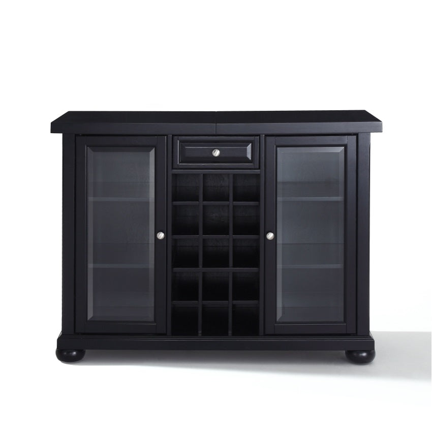 CasaFoyer Exquisite Solid Hardwood Sliding Top Bar Cabinet with Glass Doors & Wine Storage - Timeless Design, Ample Storage, Adjustable Shelves - Black Finish