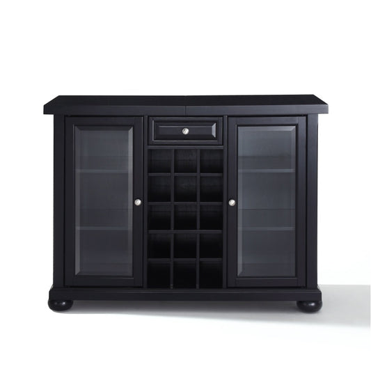 CasaFoyer Exquisite Solid Hardwood Sliding Top Bar Cabinet with Glass Doors & Wine Storage - Timeless Design, Ample Storage, Adjustable Shelves - Black Finish