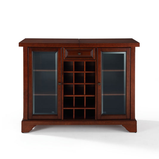 CasaFoyer Exquisite Sliding Top Bar Cabinet | Solid Hardwood & Wood Veneers | Beveled Glass Doors | Raised Panel Drawer | Ample Storage & Wine Rack | Vintage Mahogany Finish