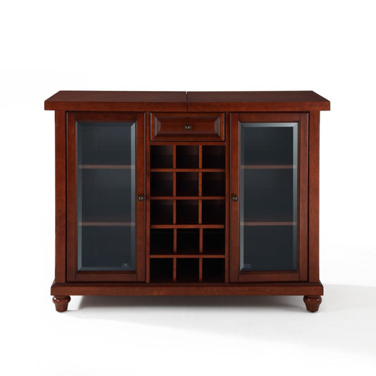 CasaFoyer Exquisite Sliding Top Bar Cabinet | Solid Hardwood & Veneers | Beveled Glass Doors | Raised Panel Drawer | Ample Storage & Wine Rack | Vintage Mahogany Finish