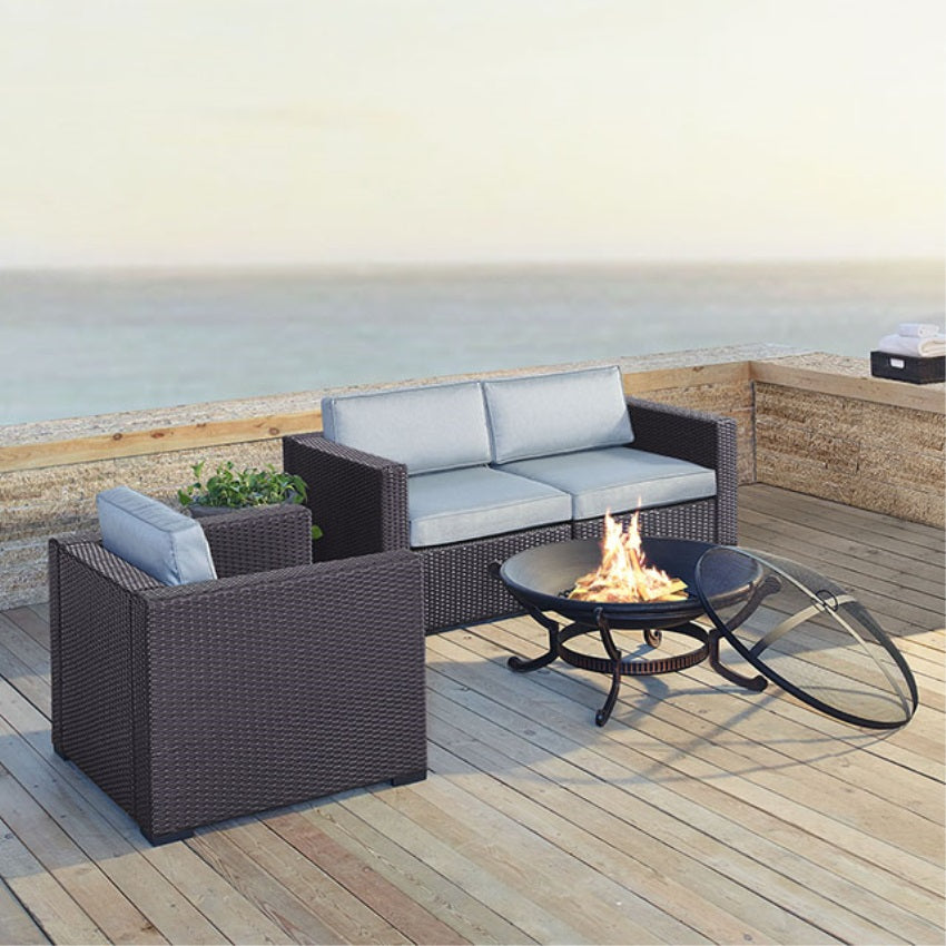 CasaFoyer Biscayne 4-Piece Sectional Outdoor Seating Set with Firepit - Sleek Design, UV Resistant Wicker, Steel Frame, Comfortable Cushions, Easy Assembly