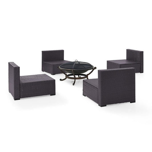 CasaFoyer Biscayne 5-Piece Sectional Outdoor Wicker Seating Set with Firepit - Stylish Design, UV Resistant, Comfortable Cushions, Easy Assembly