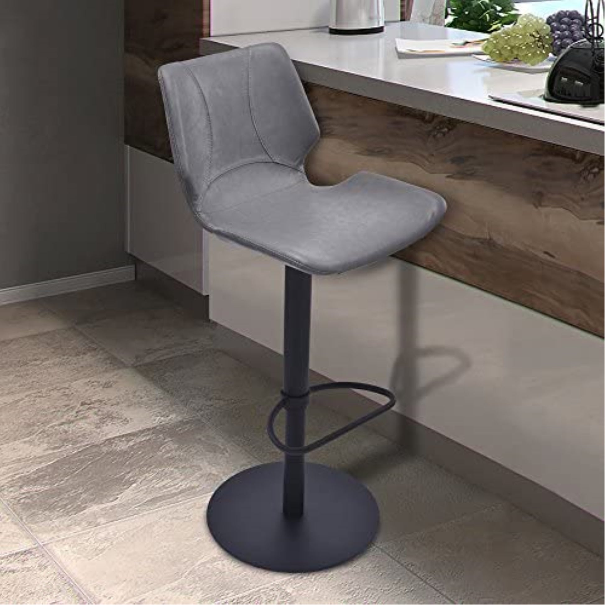 CasaFoyer Contemporary Zuma Adjustable Barstool - Sleek Design, Comfortable Seat, Black Metal Leg, Footrest. Ideal for Modern Homes & High Kitchen Bars.