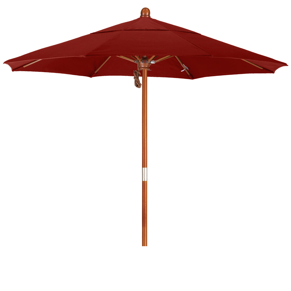 CasaFoyer California Umbrella MARE Design Series - 7.5' Wooden Market Umbrella with Deluxe Push Lift System and Marenti Wood Pole - Dark Stained Finish - Commercial Grade