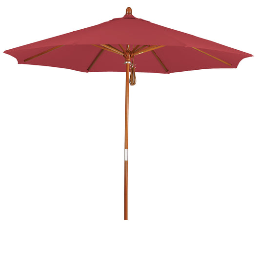 CasaFoyer California Umbrella MARE Design Series - 9' Wood Market Umbrella with Deluxe Push Lift System and Dark Stained Marenti Wood Pole. Perfect for Commercial Use.
