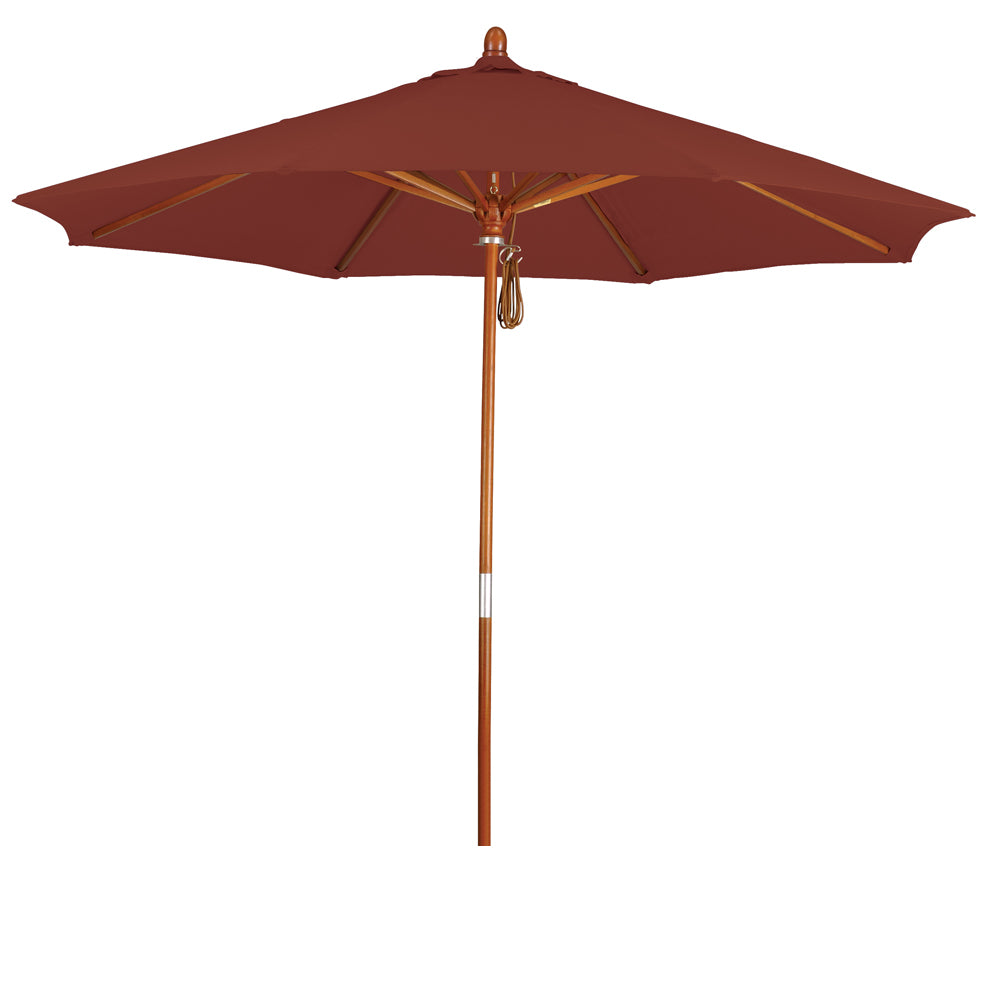 CasaFoyer 9' MARE Design Series Patio Umbrella - Elegant 100% Marenti Wood Pole & Ribs - Dark Stained Finish - Deluxe Push Lift System - Commercial Grade Shade