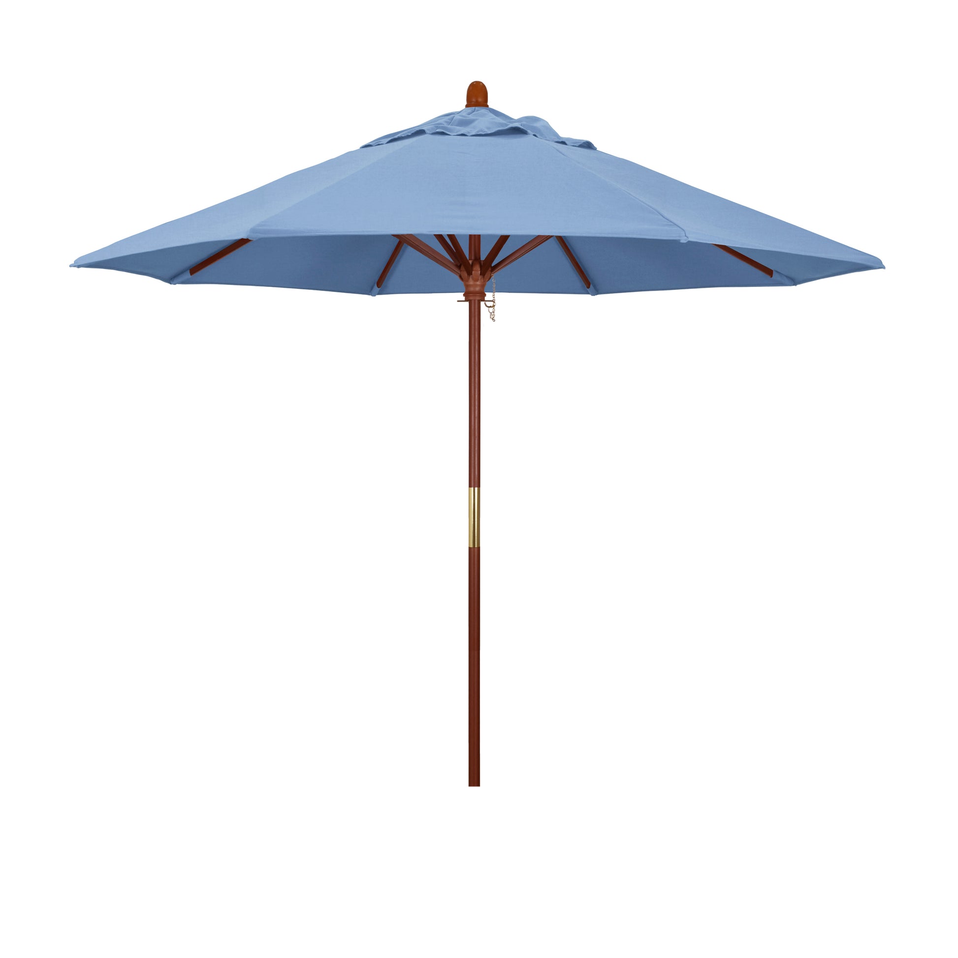 CasaFoyer California Umbrella MARE Design Series - 9' Wood Market Umbrella with Deluxe Push Lift System. Elegant 100% Marenti Wood Pole and Rib System. Dark Stained Finish. Perfect for Outdoor Dining and Poolside Decor. Commercial Grade Quality.