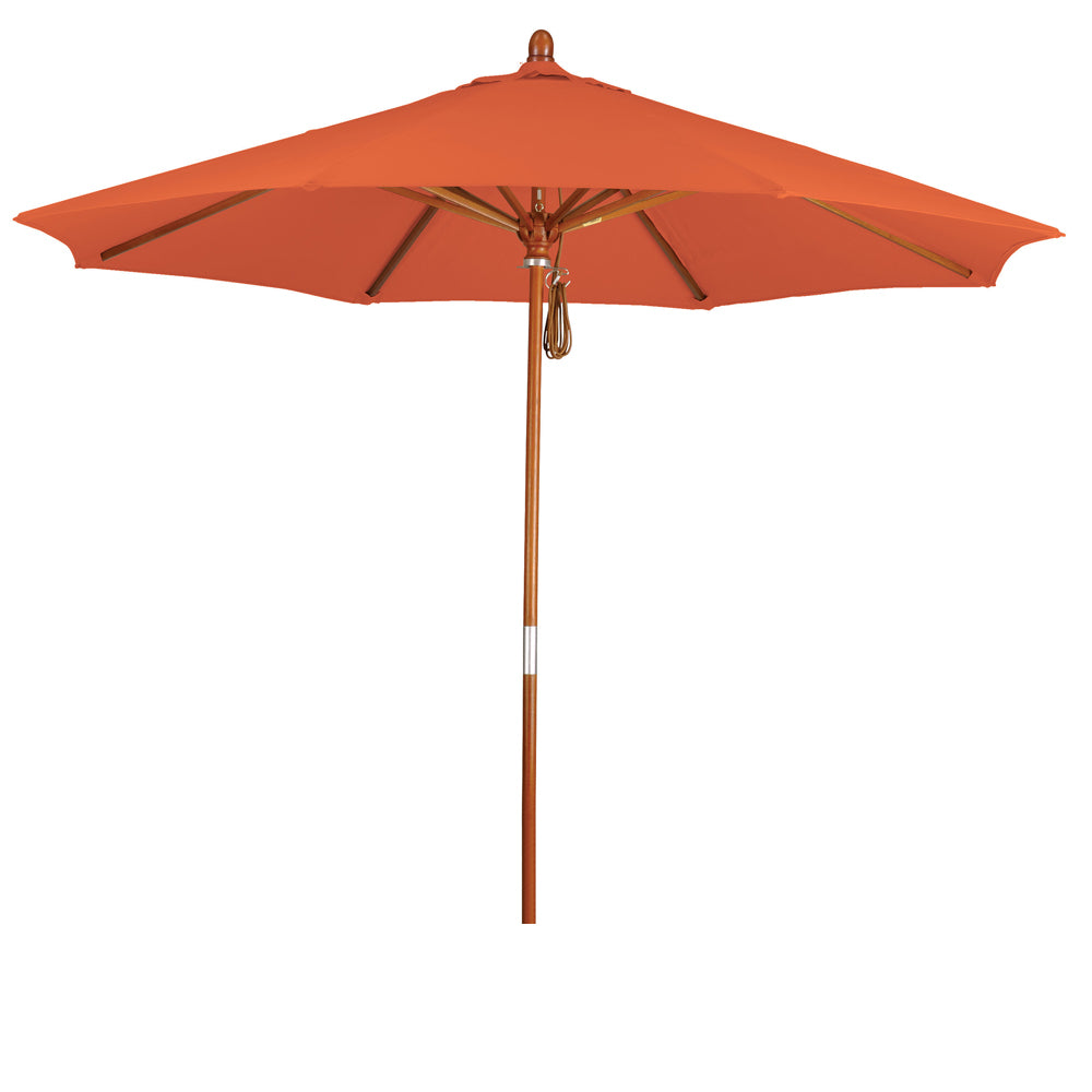CasaFoyer 9' MARE Design Series Wood Market Umbrella - Dark Stained Finish, Deluxe Push Lift System, Commercial Grade - Ideal for Outdoor Dining and Poolside Decor