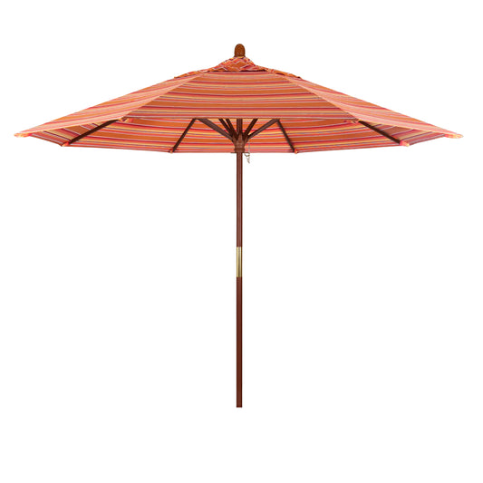 CasaFoyer California Umbrella MARE Design Series - 9' Wood Market Umbrella with Deluxe Push Lift System, Dark Stained Marenti Wood Pole and Ribs, Elegant and Durable Shade Solution for Outdoor Dining and Poolside Decor