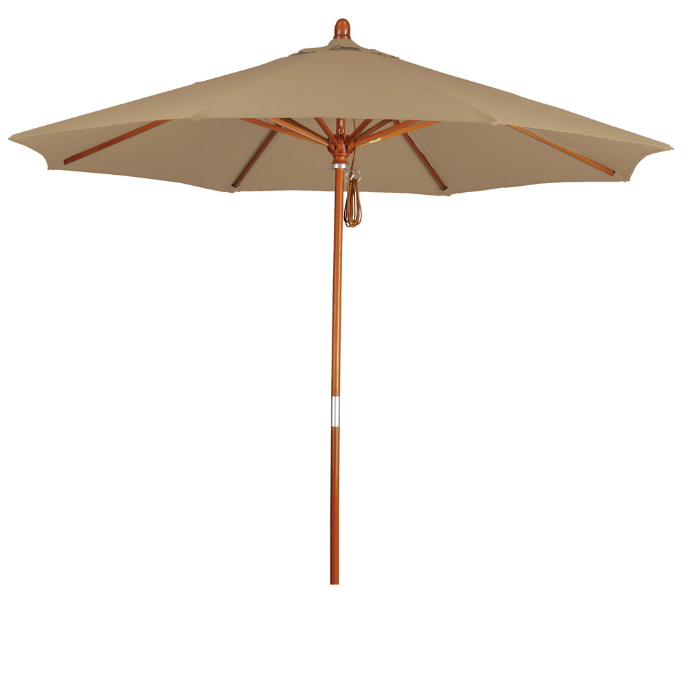 CasaFoyer California Umbrella MARE Design Series - 9' Wood Market Umbrella with Deluxe Push Lift System and Dark Stained Marenti Wood Pole. Perfect for Commercial Use.