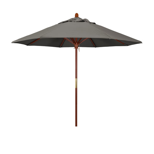 CasaFoyer 9' MARE Design Series Wood Market Umbrella - Dark Stained Finish, Deluxe Push Lift System, Commercial Grade - Pacifica Taupe Fabric