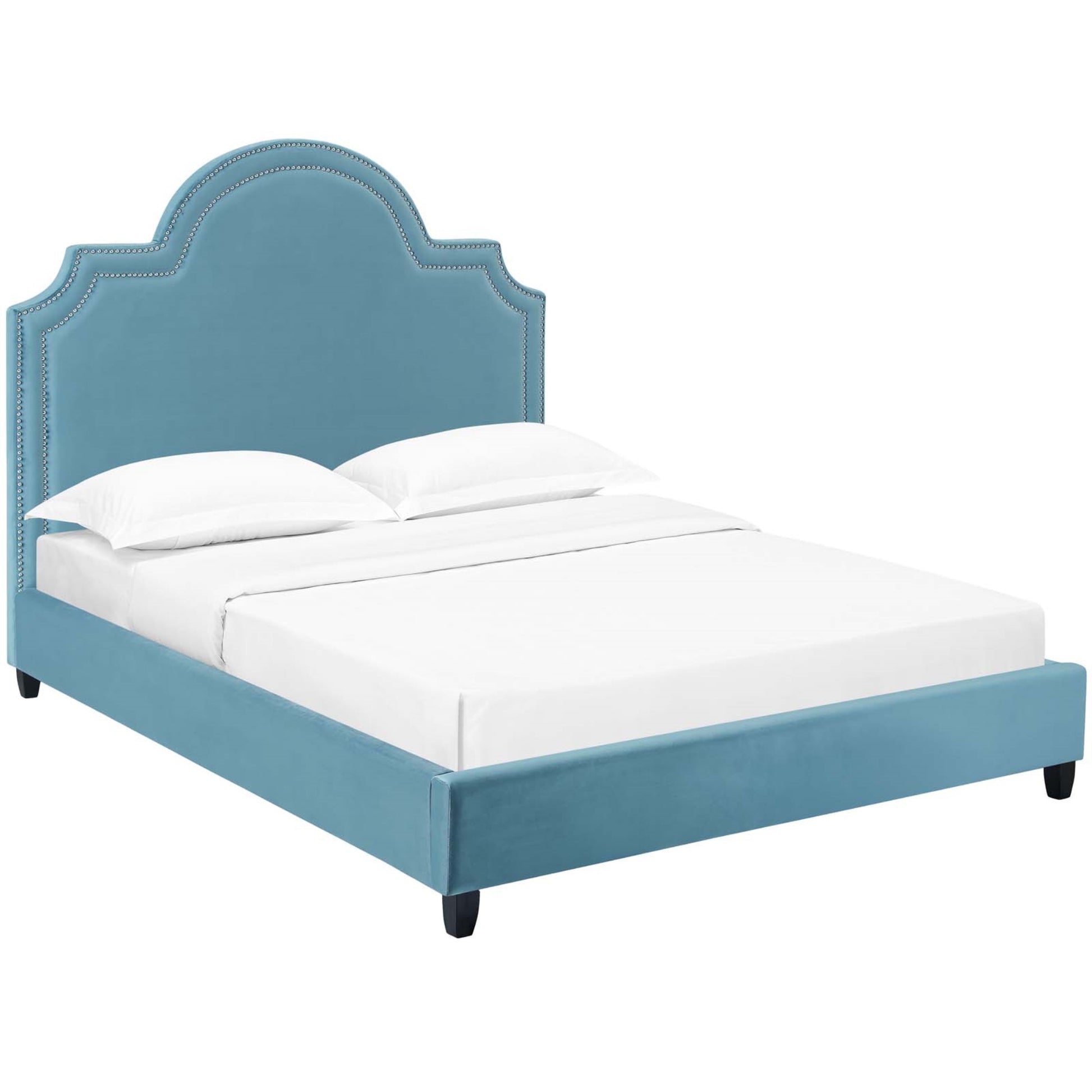 CasaFoyer Primrose Queen Performance Velvet Platform Bed - Upgrade Your Bedroom with Comfort and Style - Stain-Resistant Upholstery - Nailhead Trim - Durable and Functional - Includes One Bed