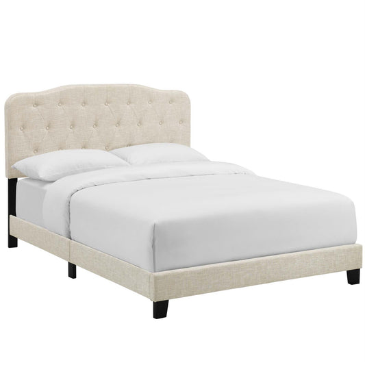 CasaFoyer Amelia King Bed - Luxurious Upholstered Fabric Bed with Button-Tufted Headboard, Solid Wood Construction, and Sturdy Legs. Supports Various Mattress Types. Enhance Your Bedroom Ambiance. (Beige)