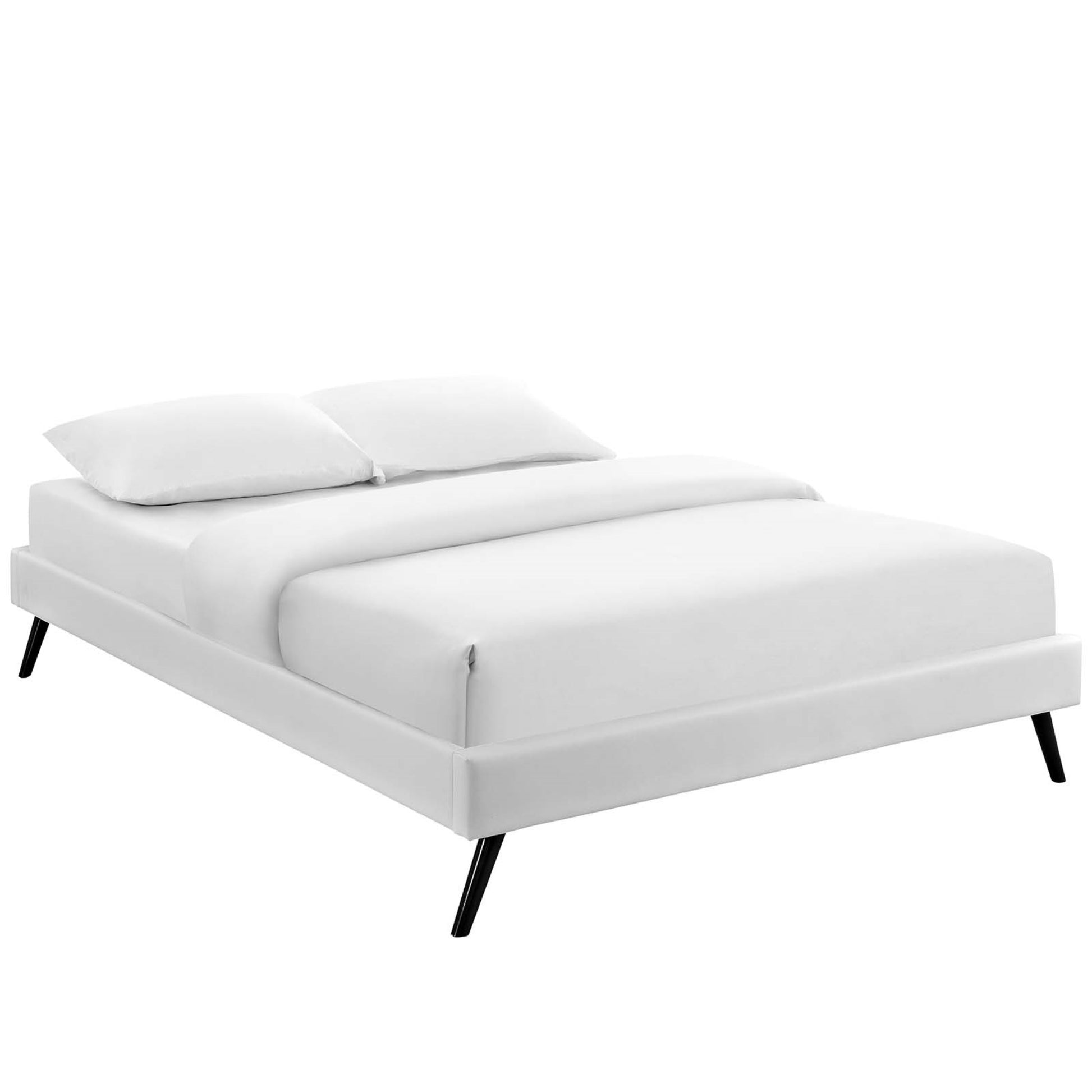 CasaFoyer Loryn Platform Bed - Solid Wood Frame, Vinyl Upholstery, No Box Spring Needed, Compatible with Memory Foam Mattresses, Mid-Century Modern Design