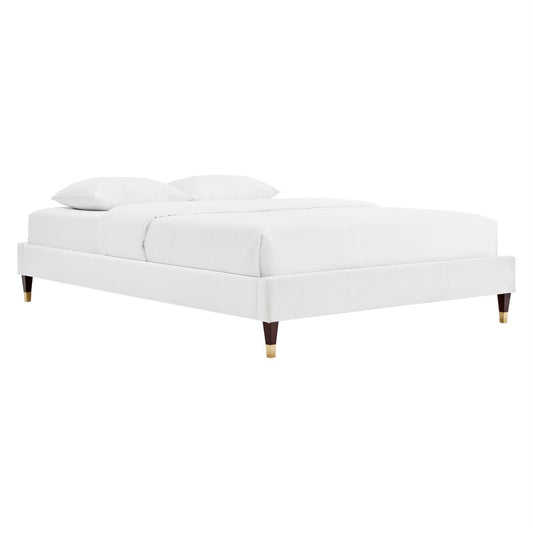 CasaFoyer Harlow Performance Velvet Queen Bed Frame - Elegance & Opulence | Wood Legs with Gold Metal Sleeves | Stain-Resistant Velvet | Supports Various Mattress Types | Poplar Wood Slat Support System | Assembly Required | Weight Capacity: 800 lbs.