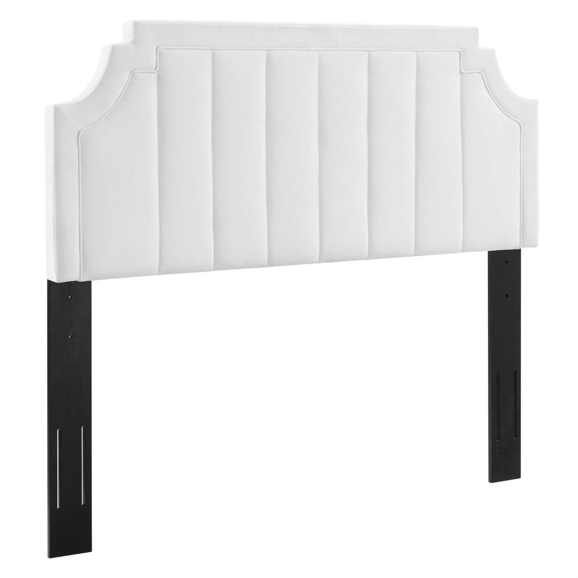 CasaFoyer Alyona Channel Tufted Performance Velvet Twin Headboard - Glam Deco Style, Vintage Modern Elegance, Stain-Resistant, Adjustable - White