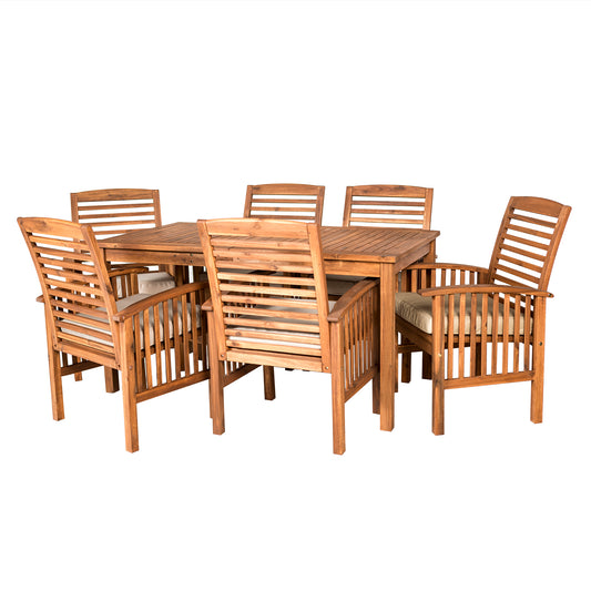 CasaFoyer Exquisite Acacia Wood 7-Piece Patio Dining Set - Sleek & Minimalist Design, Curved Chairs, Wooden Accents - Brown