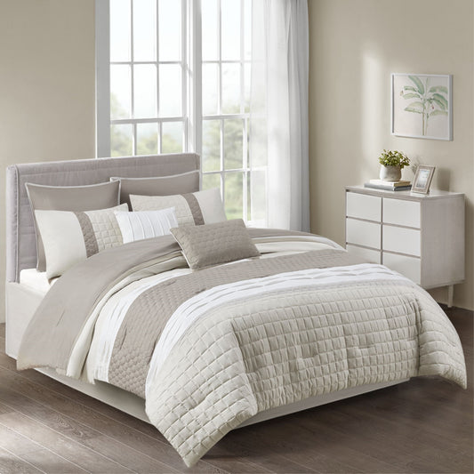 CasaFoyer  8 Piece Comforter Set - Cozy Microfiber Bedding with Pleated Accents, Quilting, and Pintuck Details - Includes Shams, Euro Shams, Decorative Pillows, and Bed Skirt - Machine Washable - Cal King Size