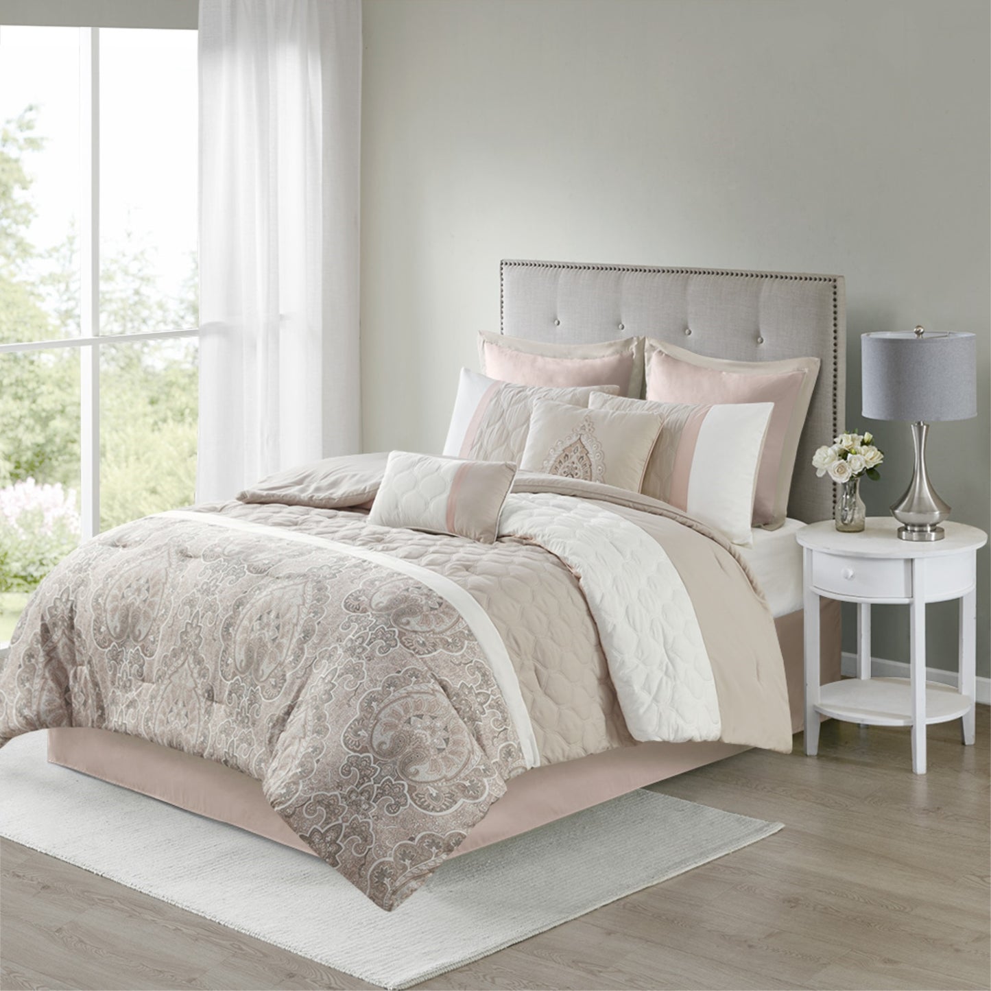 CasaFoyer 8 Piece Comforter Set - Sophisticated Charm, Diamond Quilting, Blush & Taupe Tones, Coordinated Ensemble, Hypoallergenic, Machine Washable - Bedroom Upgrade