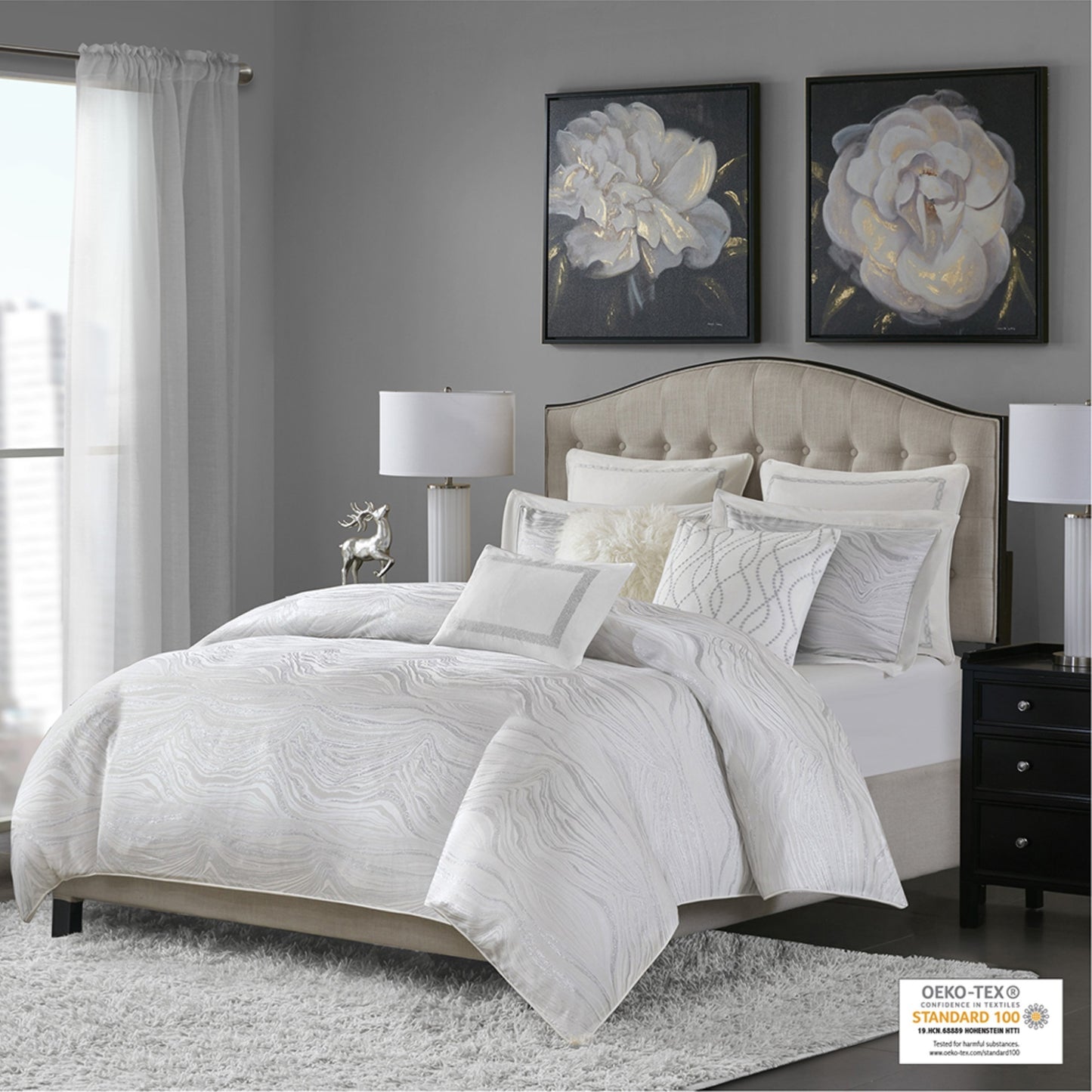 CasaFoyer Jacquard Comforter Set - Modern & Elegant Bedding with Metallic Detailing, Euro Shams, and Decorative Pillows - Oversized & Overfilled for Maximum Comfort - OEKO-TEX Certified - Dry Clean Only