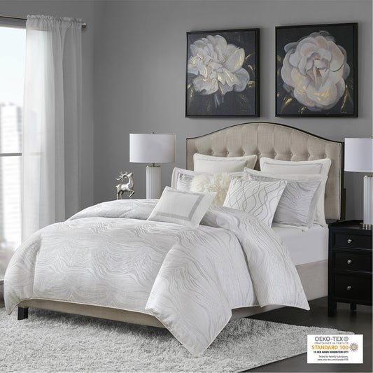 CasaFoyer Jacquard Comforter Set - Modern & Elegant Bedding with Metallic Detailing, Euro Shams, and Decorative Pillows - Oversized & Overfilled for Maximum Comfort - OEKO-TEX Certified - Dry Clean Only