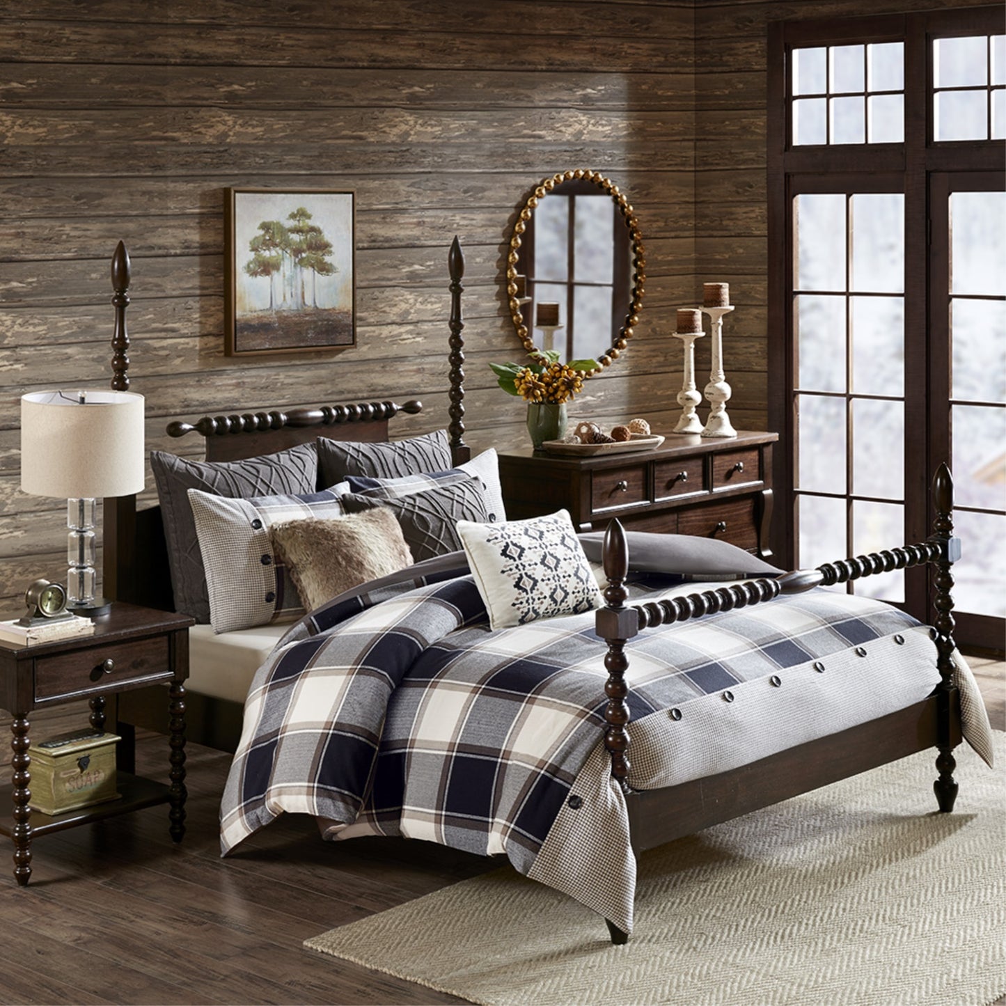 CasaFoyer 8 Piece Cotton Jacquard Comforter Set - Cozy & Inviting Bedroom Ambiance - Plaid Design in Brown & Black - Oversized & Overfilled for Maximum Warmth - Includes Matching Shams & Decorative Pillows.
