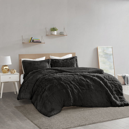 CasaFoyer Shaggy Long Fur Comforter Mini Set - Soft Contemporary Style, Faux Fur Design, Fluffy Texture, Solid Plush Reverse, Wrinkle-Free, Rolled Packaging.