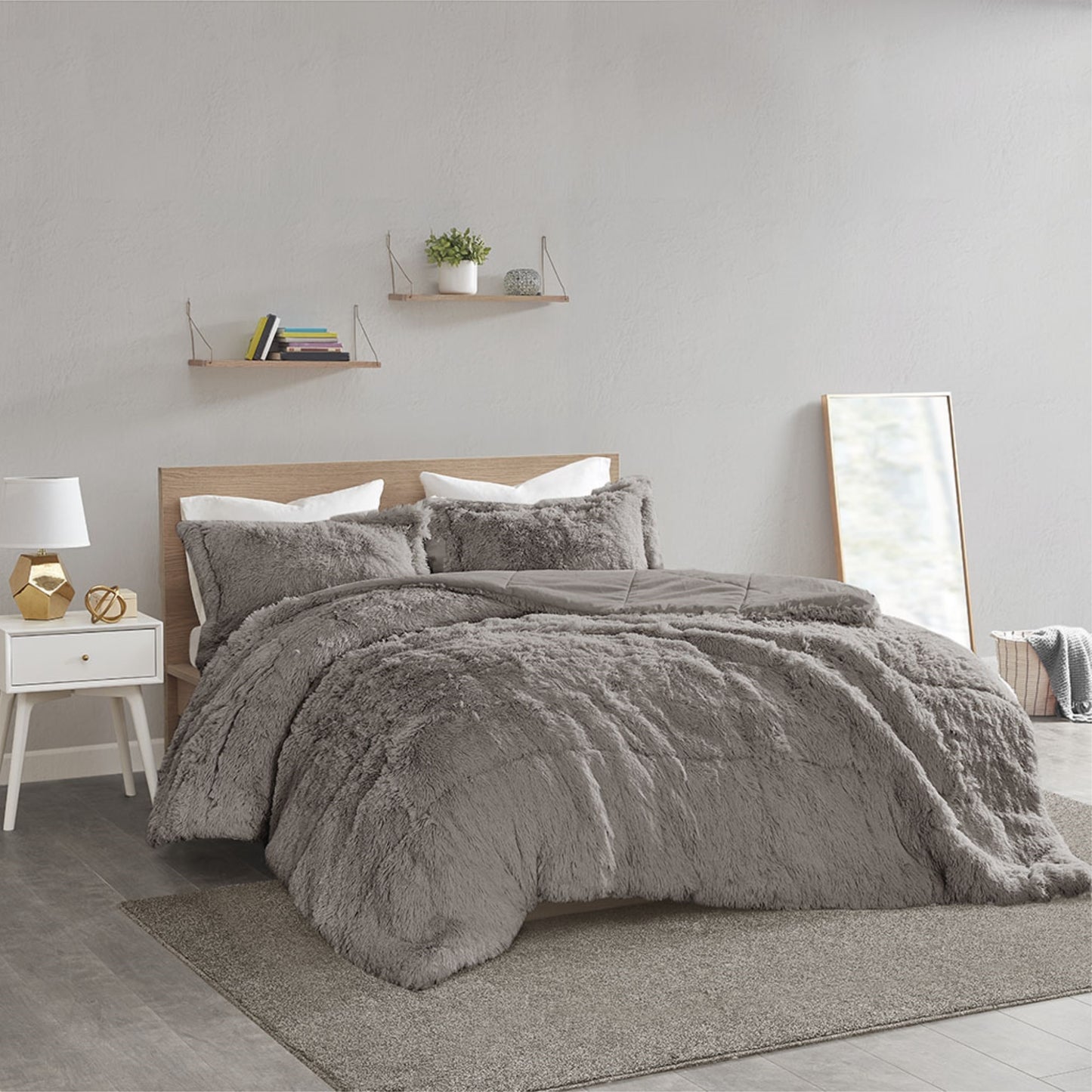 CasaFoyer Shaggy Long Fur Comforter Mini Set - Soft Contemporary Style, Faux Fur Design, Luxurious & Modern Look, Solid Plush Reverse, Wrinkle-Resistant, Cozy & Stylish Retreat