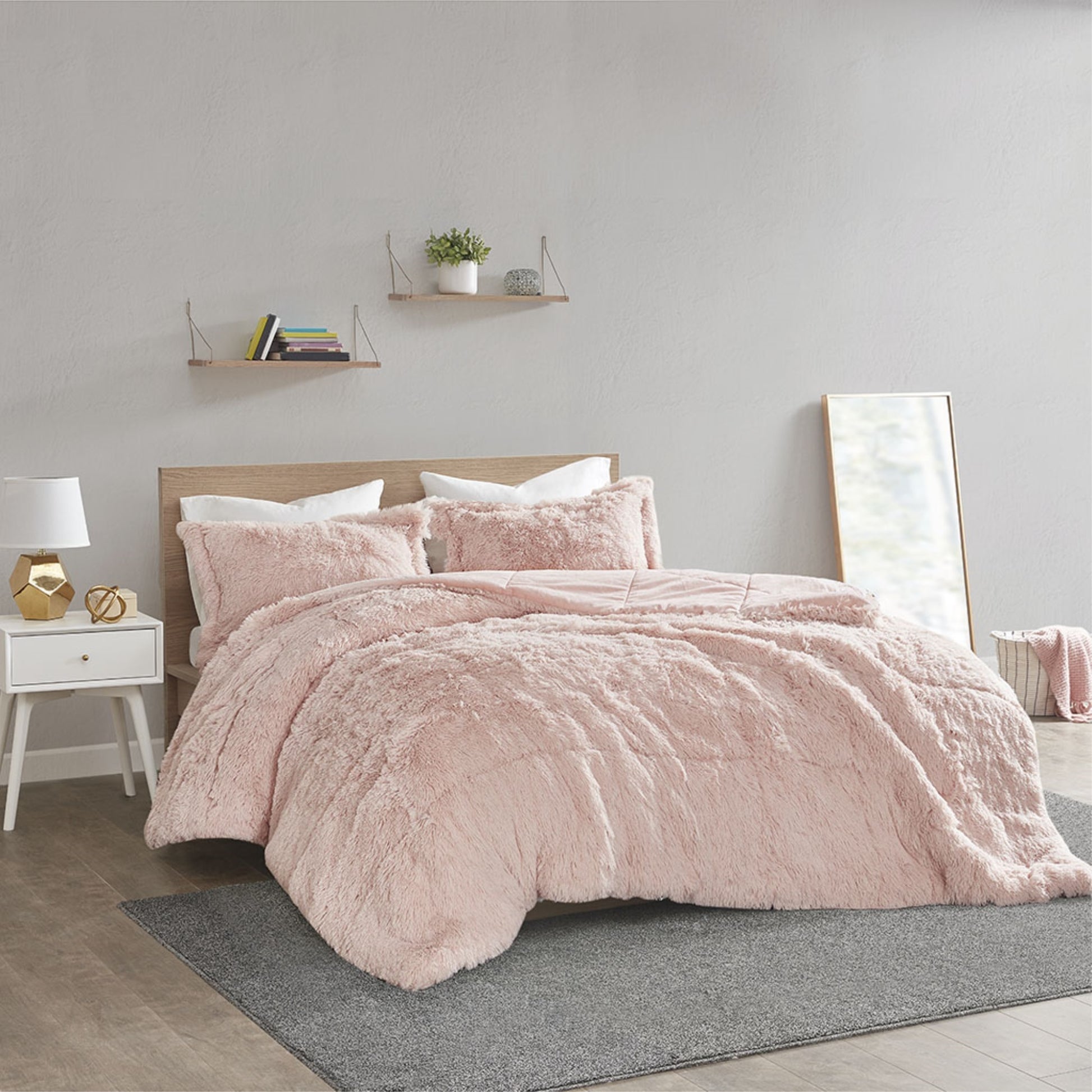 CasaFoyer Shaggy Long Fur Comforter Mini Set - Luxurious and Contemporary Bedding with Soft Fluffy Texture - Includes Comforter and Shams - Solid Plush Reverse - Wrinkle-Free Packaging - Enhance Your Bedroom with Modern Style